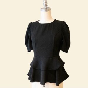 Gracia New Puff Sleeve Layered Peplum Dress